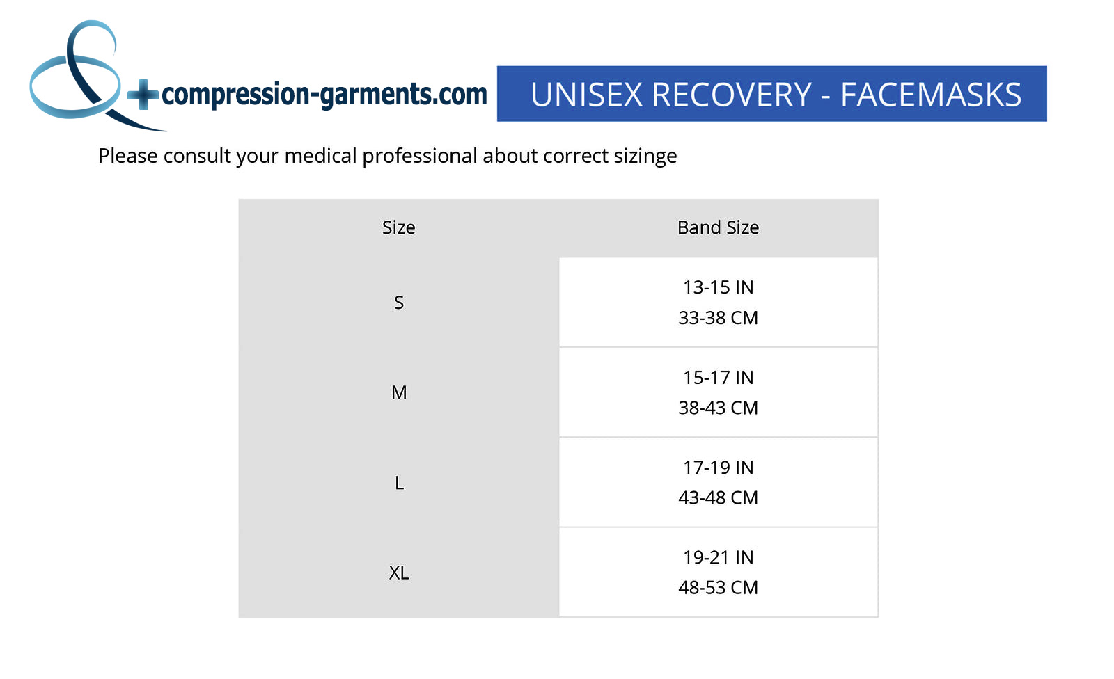 Size Chart Recovery Unisex